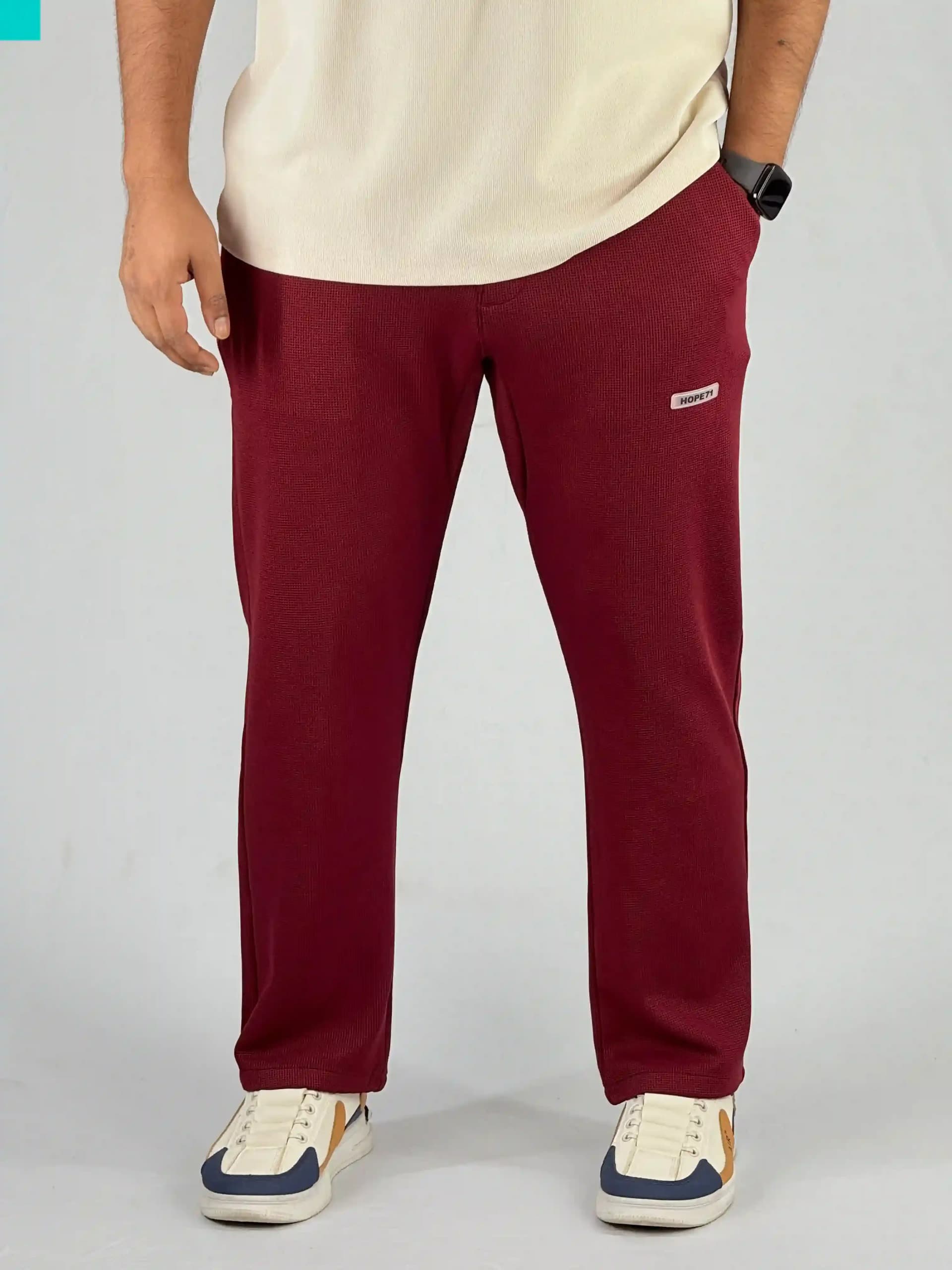 Waffle Textured Comfort Trouser MERLOT 1