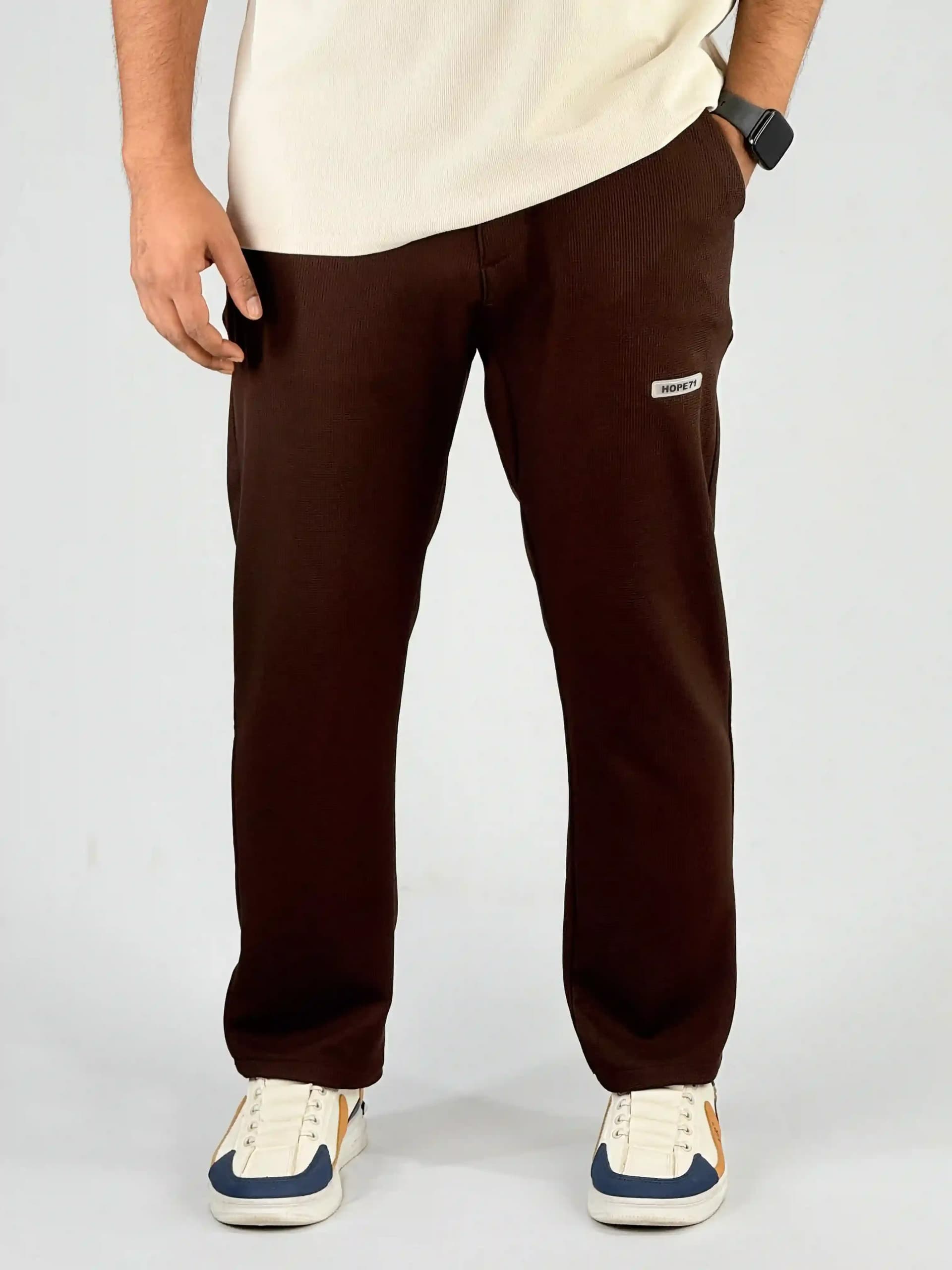 Waffle Textured Comfort Trouser BROWN 1